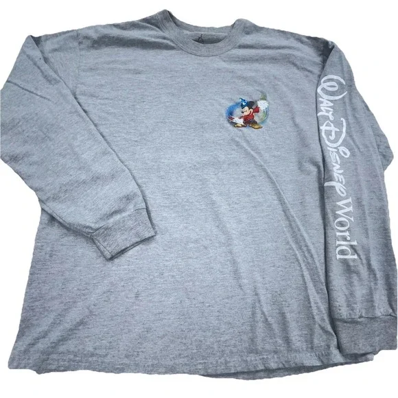 Disney Shirt Men Large Gray Tee Mickey Fantasia Long Sleeve Spell Out Retro * - Picture 2 of 13